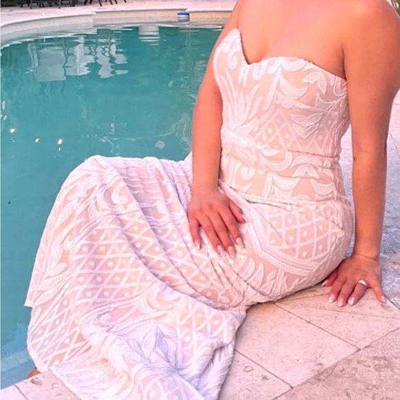 Lulu's White sequin Strapless Olivia Dress - Picture 12 of 15